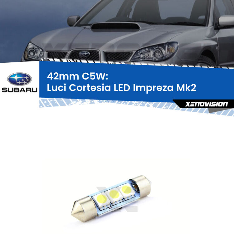 Lampadina eccezionalmente duratura, canbus e luminosa. C5W 42mm perfetto per Luci Cortesia LED Subaru Impreza (Mk2) 2000 - 2006<br />.