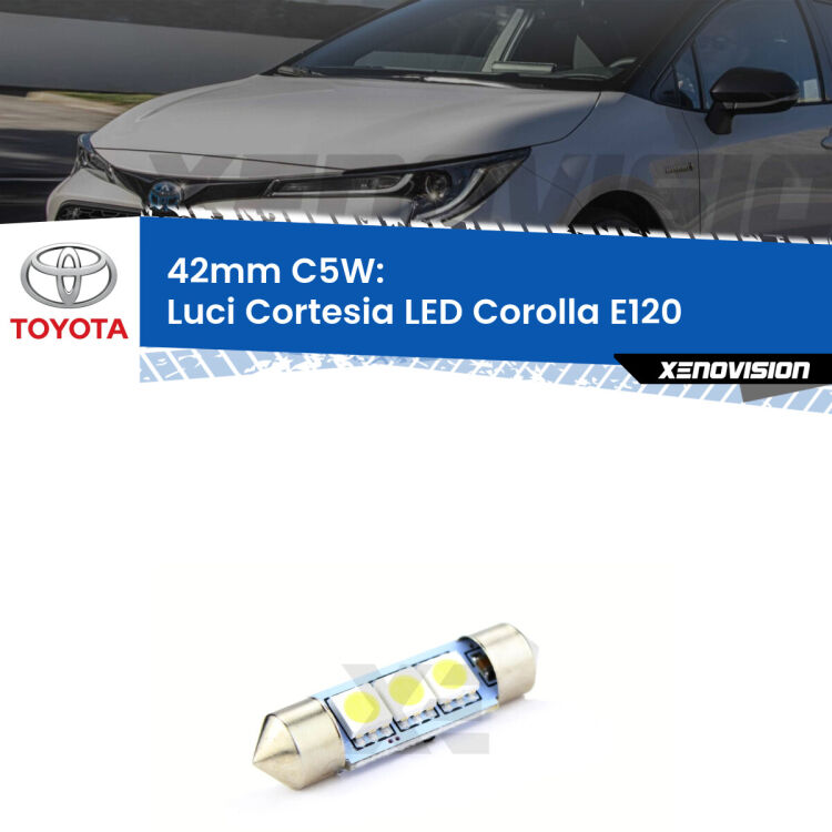 Lampadina eccezionalmente duratura, canbus e luminosa. C5W 42mm perfetto per Luci Cortesia LED Toyota Corolla (E120) 2002 - 2007<br />.