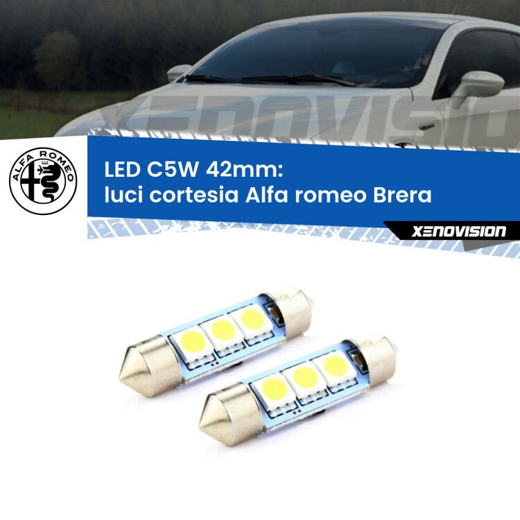 0 Luci Cortesia LED c5w 41mm Alfa romeo Brera  2006 - 2010 (Coppia) <strong>Luci Cortesia LED per Alfa romeo Brera</strong>  2006 - 2010. Coppia lampade <strong>C5W</strong> 41mm estremamente longeve.