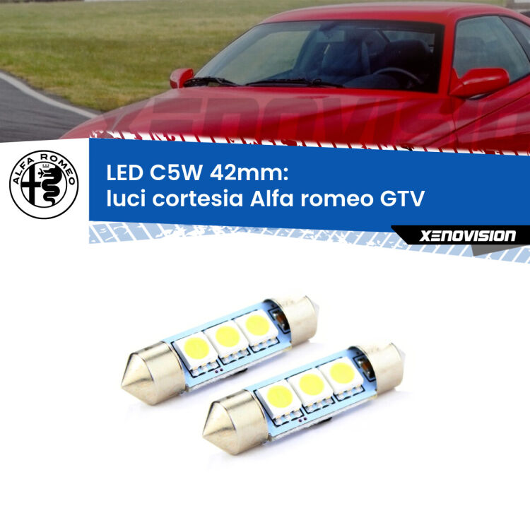 0 Luci Cortesia LED c5w 41mm Alfa romeo GTV 1995 - 2005 (Coppia) <strong>Luci Cortesia LED per Alfa romeo GTV</strong> 1995 - 2005. Coppia lampade <strong>C5W</strong> 41mm estremamente longeve.