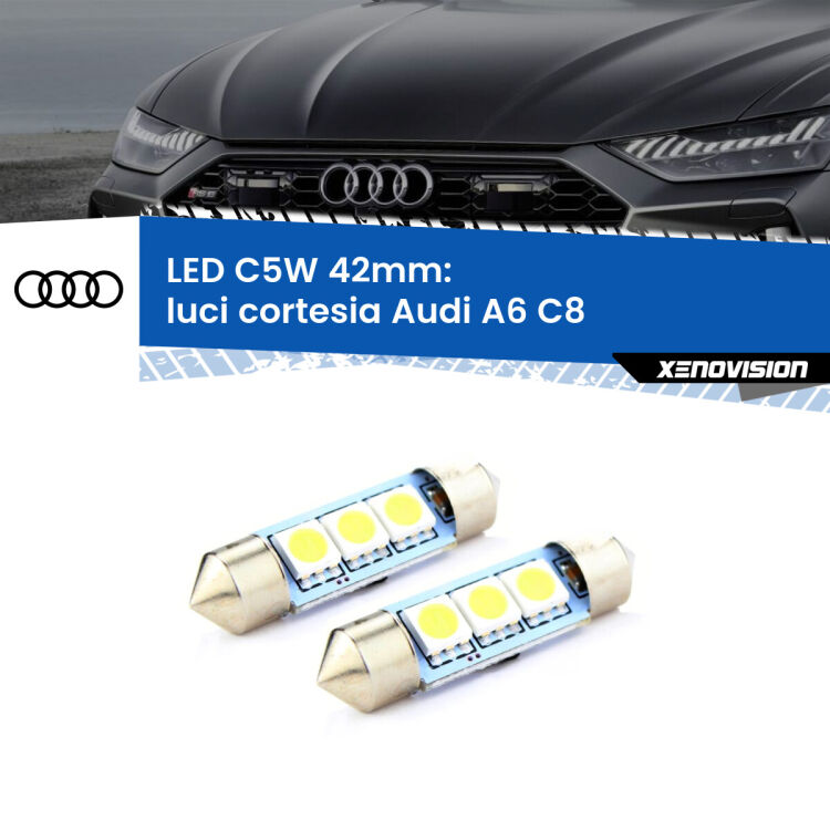0 Luci Cortesia LED c5w 41mm Audi A6 C8 2018 in poi (Coppia) <strong>Luci Cortesia LED per Audi A6</strong> C8 2018 in poi. Coppia lampade <strong>C5W</strong> 41mm estremamente longeve.