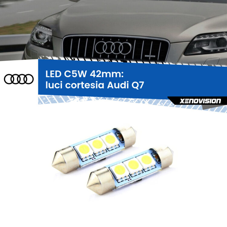 0 Luci Cortesia LED c5w 41mm Audi Q7 2006 - 2015 (Coppia) <strong>Luci Cortesia LED per Audi Q7</strong> 2006 - 2015. Coppia lampade <strong>C5W</strong> 41mm estremamente longeve.
