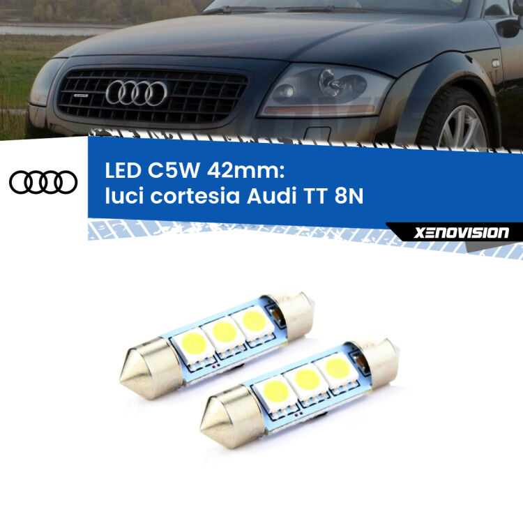 0 Luci Cortesia LED c5w 41mm Audi TT 8N 1998 - 2006 (Coppia) <strong>Luci Cortesia LED per Audi TT</strong> 8N 1998 - 2006. Coppia lampade <strong>C5W</strong> 41mm estremamente longeve.