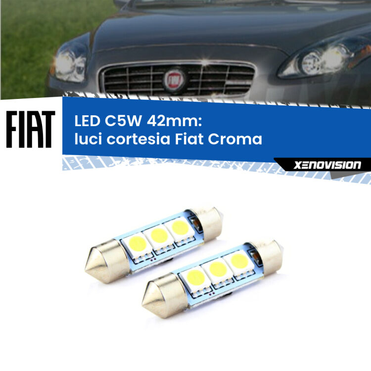 0 Luci Cortesia LED c5w 41mm Fiat Croma anteriori (Coppia) <strong>Luci Cortesia LED per Fiat Croma</strong> anteriori. Coppia lampade <strong>C5W</strong> 41mm estremamente longeve.