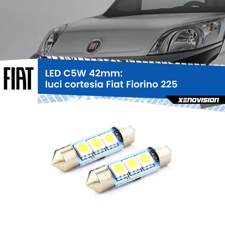 0 Luci Cortesia LED c5w 41mm Fiat Fiorino 225 2008 - 2021 (Coppia) <strong>Luci Cortesia LED per Fiat Fiorino</strong> 225 2008 - 2021. Coppia lampade <strong>C5W</strong> 41mm estremamente longeve.