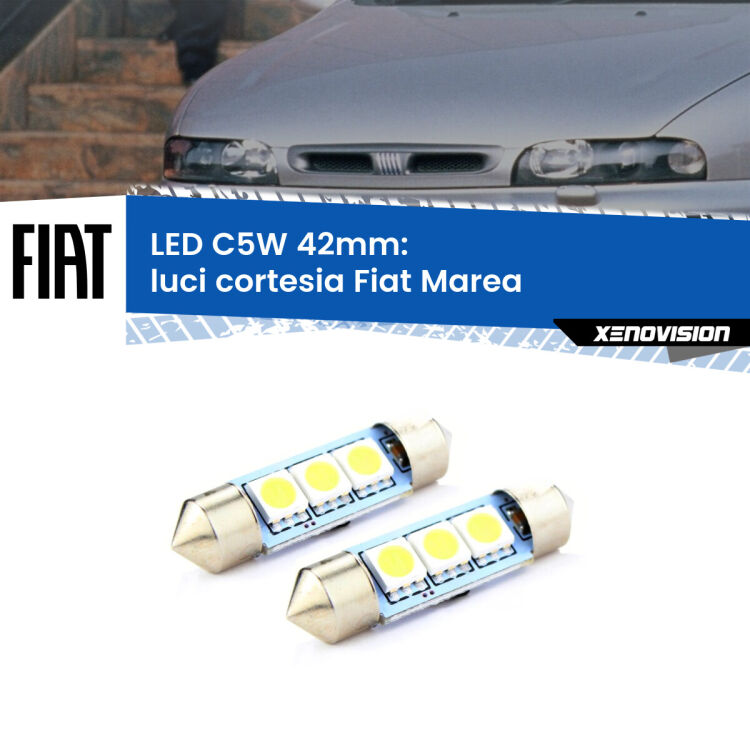 0 Luci Cortesia LED c5w 41mm Fiat Marea 1996 - 2002 (Coppia) <strong>Luci Cortesia LED per Fiat Marea</strong> 1996 - 2002. Coppia lampade <strong>C5W</strong> 41mm estremamente longeve.