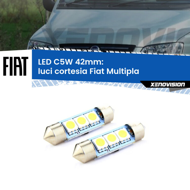 0 Luci Cortesia LED c5w 41mm Fiat Multipla 1999 - 2010 (Coppia) <strong>Luci Cortesia LED per Fiat Multipla</strong> 1999 - 2010. Coppia lampade <strong>C5W</strong> 41mm estremamente longeve.