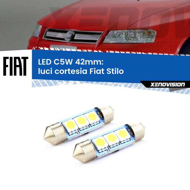 0 Luci Cortesia LED c5w 41mm Fiat Stilo  2001 - 2006 (Coppia) <strong>Luci Cortesia LED per Fiat Stilo</strong>  2001 - 2006. Coppia lampade <strong>C5W</strong> 41mm estremamente longeve.