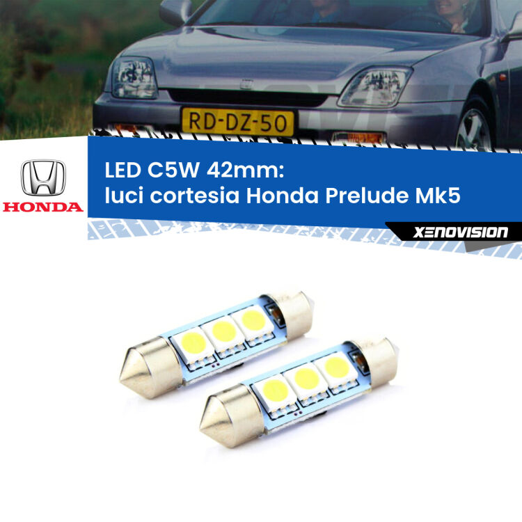 0 Luci Cortesia LED c5w 41mm Honda Prelude Mk5 1996 - 2000 (Coppia) <strong>Luci Cortesia LED per Honda Prelude</strong> Mk5 1996 - 2000. Coppia lampade <strong>C5W</strong> 41mm estremamente longeve.