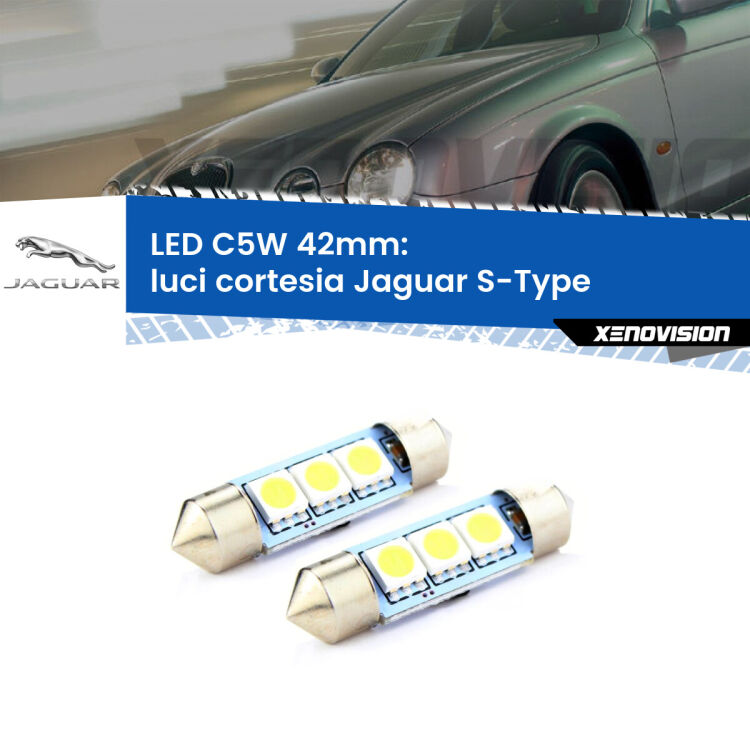 0 Luci Cortesia LED c5w 41mm Jaguar S-Type 1999 - 2007 (Coppia) <strong>Luci Cortesia LED per Jaguar S-Type</strong> 1999 - 2007. Coppia lampade <strong>C5W</strong> 41mm estremamente longeve.