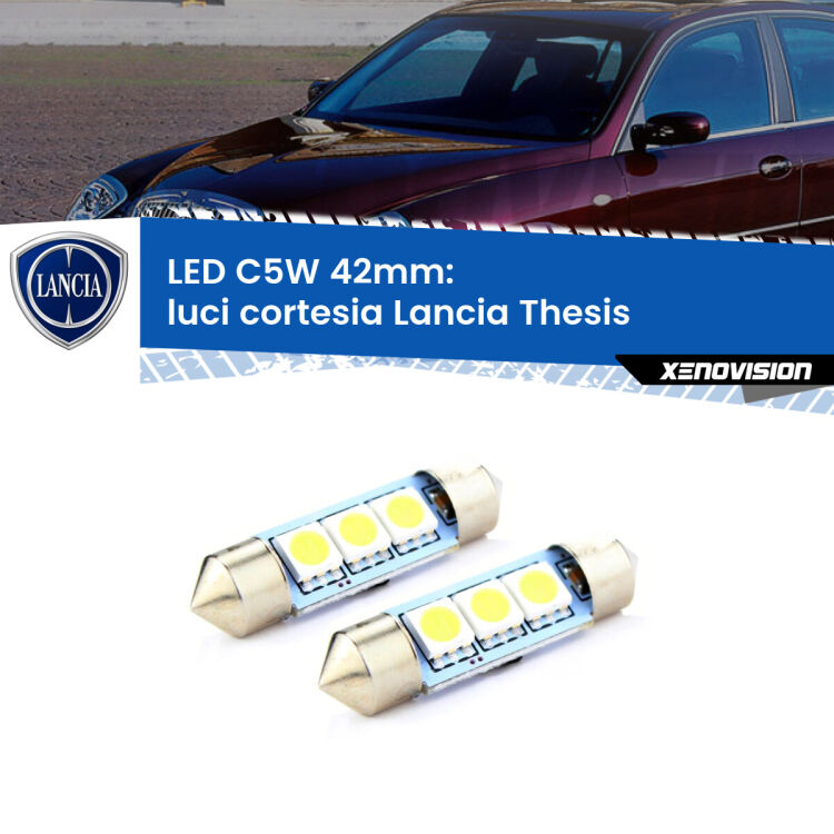 0 Luci Cortesia LED c5w 41mm Lancia Thesis  2002 - 2009 (Coppia) <strong>Luci Cortesia LED per Lancia Thesis</strong>  2002 - 2009. Coppia lampade <strong>C5W</strong> 41mm estremamente longeve.
