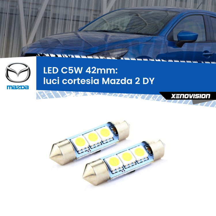 0 Luci Cortesia LED c5w 41mm Mazda 2 DY 2003 - 2007 (Coppia) <strong>Luci Cortesia LED per Mazda 2</strong> DY 2003 - 2007. Coppia lampade <strong>C5W</strong> 41mm estremamente longeve.