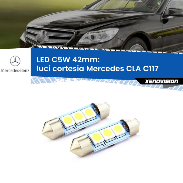 0 Luci Cortesia LED c5w 41mm Mercedes CLA C117 posteriori (Coppia) <strong>Luci Cortesia LED per Mercedes CLA</strong> C117 posteriori. Coppia lampade <strong>C5W</strong> 41mm estremamente longeve.