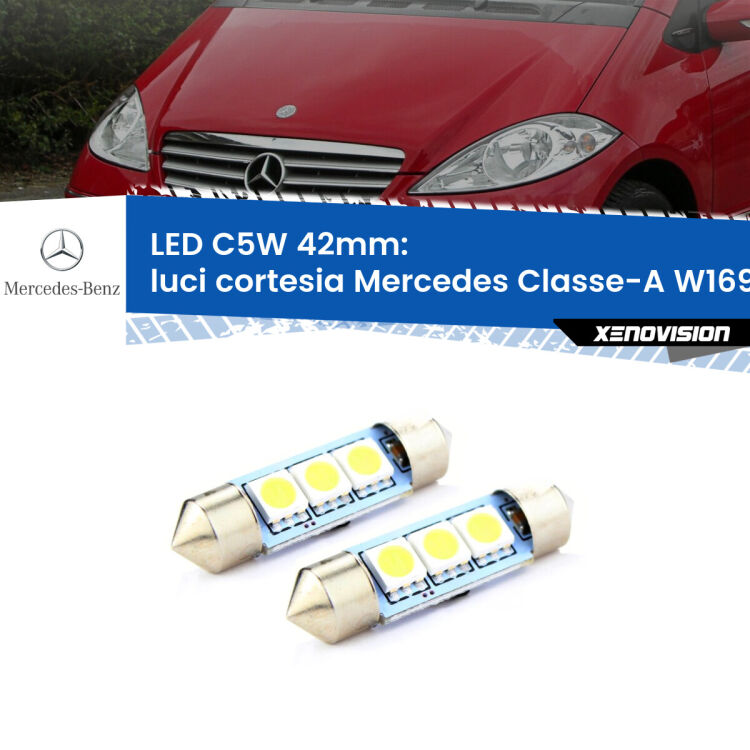 0 Luci Cortesia LED c5w 41mm Mercedes Classe-A W169 anteriori (Coppia) <strong>Luci Cortesia LED per Mercedes Classe-A</strong> W169 anteriori. Coppia lampade <strong>C5W</strong> 41mm estremamente longeve.