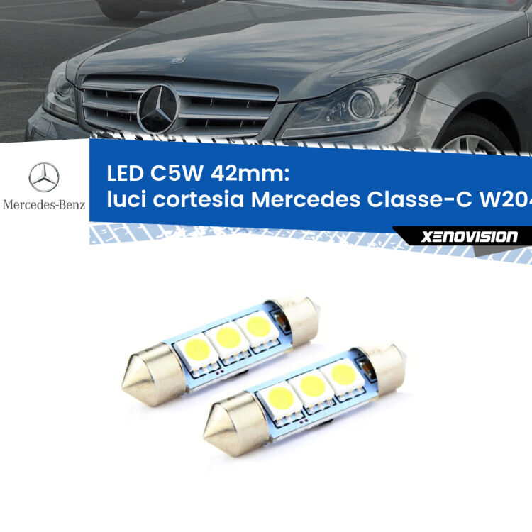 0 Luci Cortesia LED c5w 41mm Mercedes Classe-C W204 posteriori (Coppia) <strong>Luci Cortesia LED per Mercedes Classe-C</strong> W204 posteriori. Coppia lampade <strong>C5W</strong> 41mm estremamente longeve.
