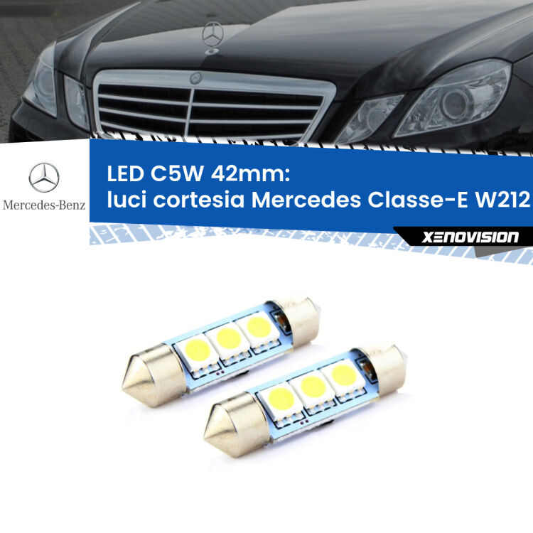 0 Luci Cortesia LED c5w 41mm Mercedes Classe-E W212 posteriori (Coppia) <strong>Luci Cortesia LED per Mercedes Classe-E</strong> W212 posteriori. Coppia lampade <strong>C5W</strong> 41mm estremamente longeve.