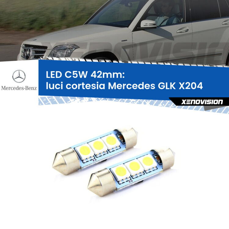 0 Luci Cortesia LED c5w 41mm Mercedes GLK X204 posteriori (Coppia) <strong>Luci Cortesia LED per Mercedes GLK</strong> X204 posteriori. Coppia lampade <strong>C5W</strong> 41mm estremamente longeve.