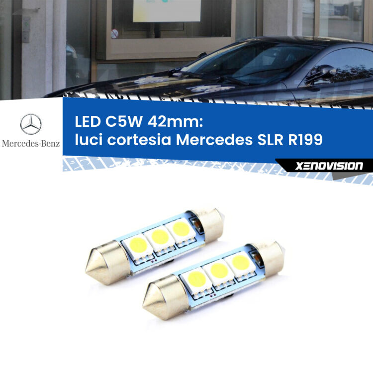 0 Luci Cortesia LED c5w 41mm Mercedes SLR R199 2004 in poi (Coppia) <strong>Luci Cortesia LED per Mercedes SLR</strong> R199 2004 in poi. Coppia lampade <strong>C5W</strong> 41mm estremamente longeve.