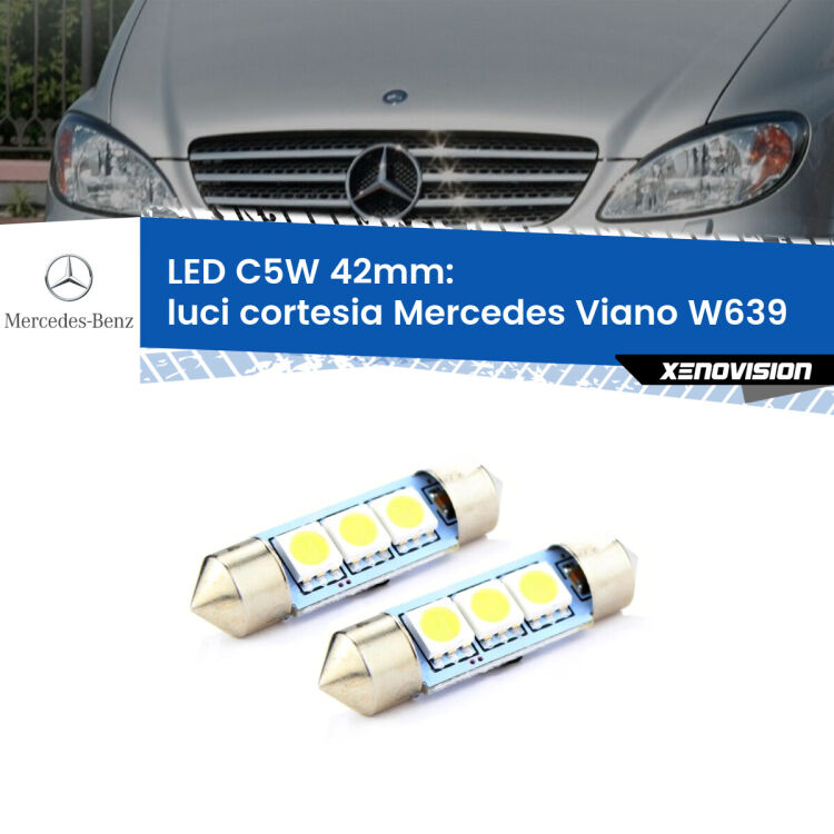 0 Luci Cortesia LED c5w 41mm Mercedes Viano W639 2003 - 2007 (Coppia) <strong>Luci Cortesia LED per Mercedes Viano</strong> W639 2003 - 2007. Coppia lampade <strong>C5W</strong> 41mm estremamente longeve.