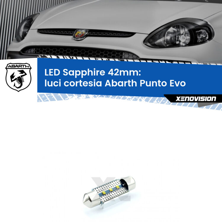 <strong>LED luci cortesia 42mm per Abarth Punto Evo</strong>  2010 - 2014. Lampade <strong>c5W</strong> modello Sapphire Xenovision con chip led Philips.