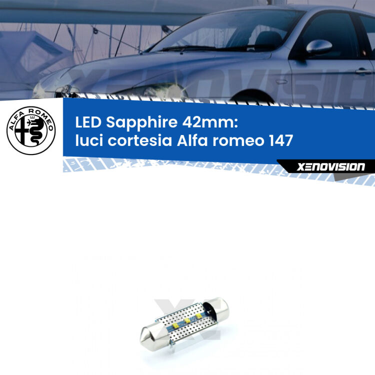 <strong>LED luci cortesia 42mm per Alfa romeo 147</strong>  2000 - 2010. Lampade <strong>c5W</strong> modello Sapphire Xenovision con chip led Philips.