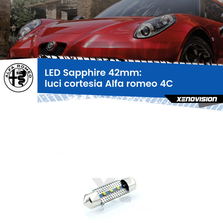 <strong>LED luci cortesia 42mm per Alfa romeo 4C</strong>  2013 in poi. Lampade <strong>c5W</strong> modello Sapphire Xenovision con chip led Philips.