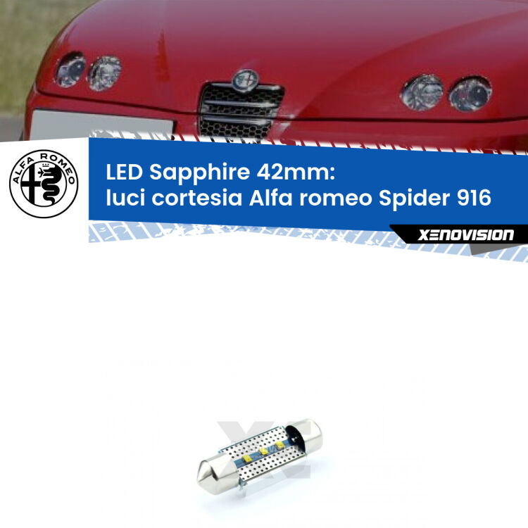 <strong>LED luci cortesia 42mm per Alfa romeo Spider</strong> 916 1995 - 2005. Lampade <strong>c5W</strong> modello Sapphire Xenovision con chip led Philips.