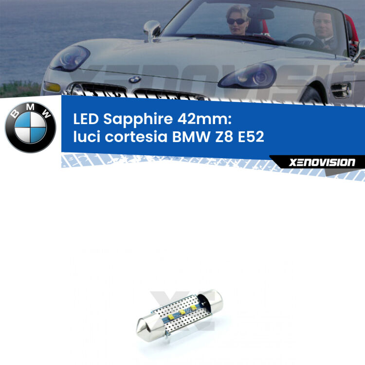 <strong>LED luci cortesia 42mm per BMW Z8</strong> E52 2000 - 2003. Lampade <strong>c5W</strong> modello Sapphire Xenovision con chip led Philips.
