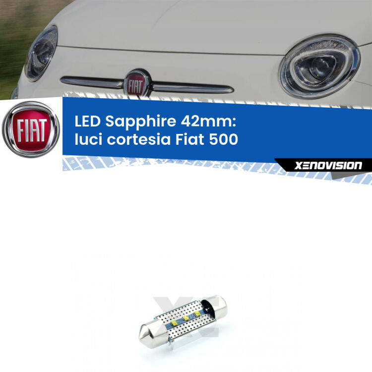<strong>LED luci cortesia 42mm per Fiat 500</strong>  2007 - 2022. Lampade <strong>c5W</strong> modello Sapphire Xenovision con chip led Philips.