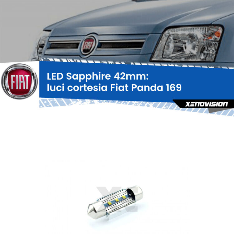 <strong>LED luci cortesia 42mm per Fiat Panda</strong> 169 2003 - 2012. Lampade <strong>c5W</strong> modello Sapphire Xenovision con chip led Philips.