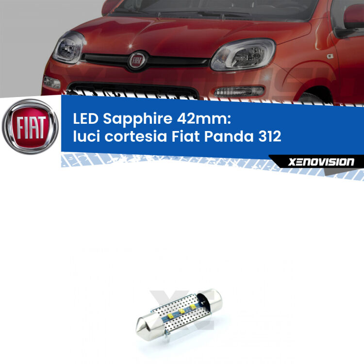 <strong>LED luci cortesia 42mm per Fiat Panda</strong> 312 2012 in poi. Lampade <strong>c5W</strong> modello Sapphire Xenovision con chip led Philips.