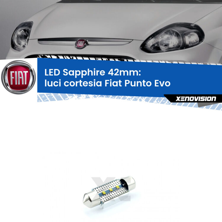 <strong>LED luci cortesia 42mm per Fiat Punto Evo</strong>  2009 - 2015. Lampade <strong>c5W</strong> modello Sapphire Xenovision con chip led Philips.