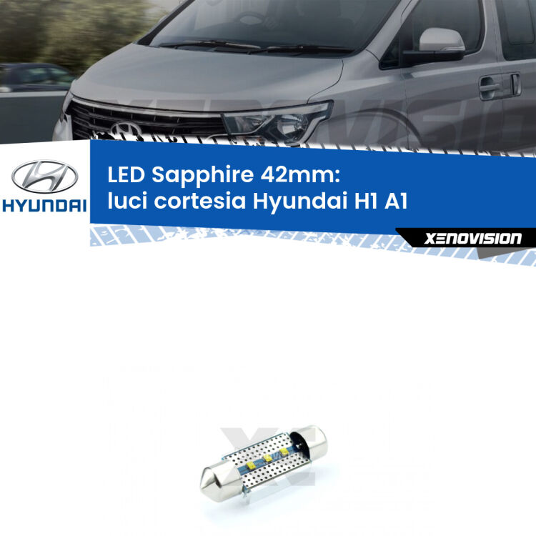 <strong>LED luci cortesia 42mm per Hyundai H1</strong> A1 1997 - 2008. Lampade <strong>c5W</strong> modello Sapphire Xenovision con chip led Philips.