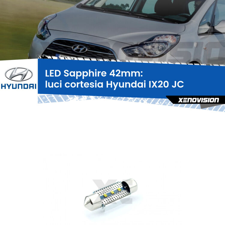 <strong>LED luci cortesia 42mm per Hyundai IX20</strong> JC centrali. Lampade <strong>c5W</strong> modello Sapphire Xenovision con chip led Philips.