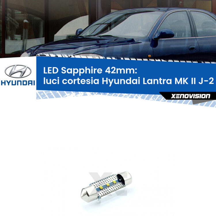 <strong>LED luci cortesia 42mm per Hyundai Lantra MK II</strong> J-2 1995 - 2000. Lampade <strong>c5W</strong> modello Sapphire Xenovision con chip led Philips.
