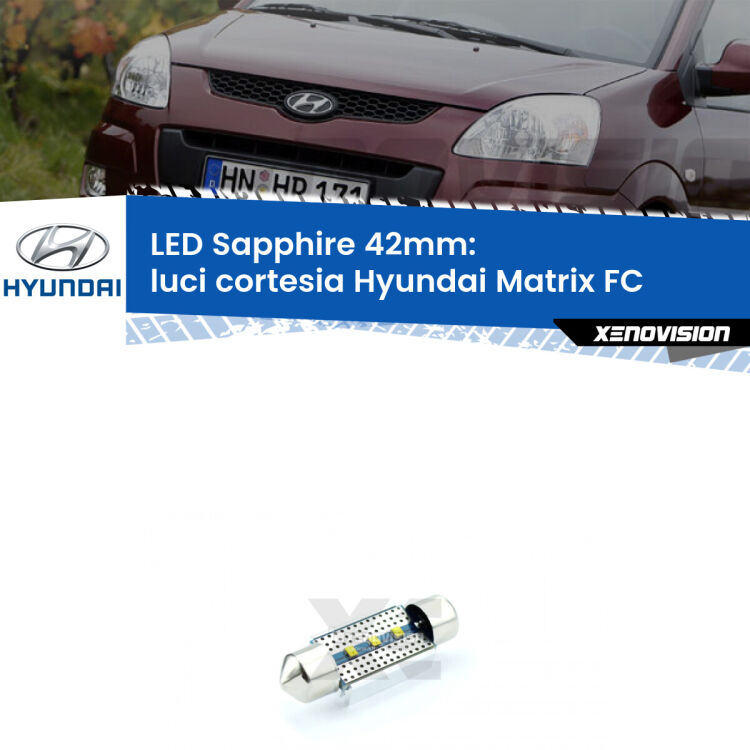 <strong>LED luci cortesia 42mm per Hyundai Matrix</strong> FC 2001 - 2010. Lampade <strong>c5W</strong> modello Sapphire Xenovision con chip led Philips.