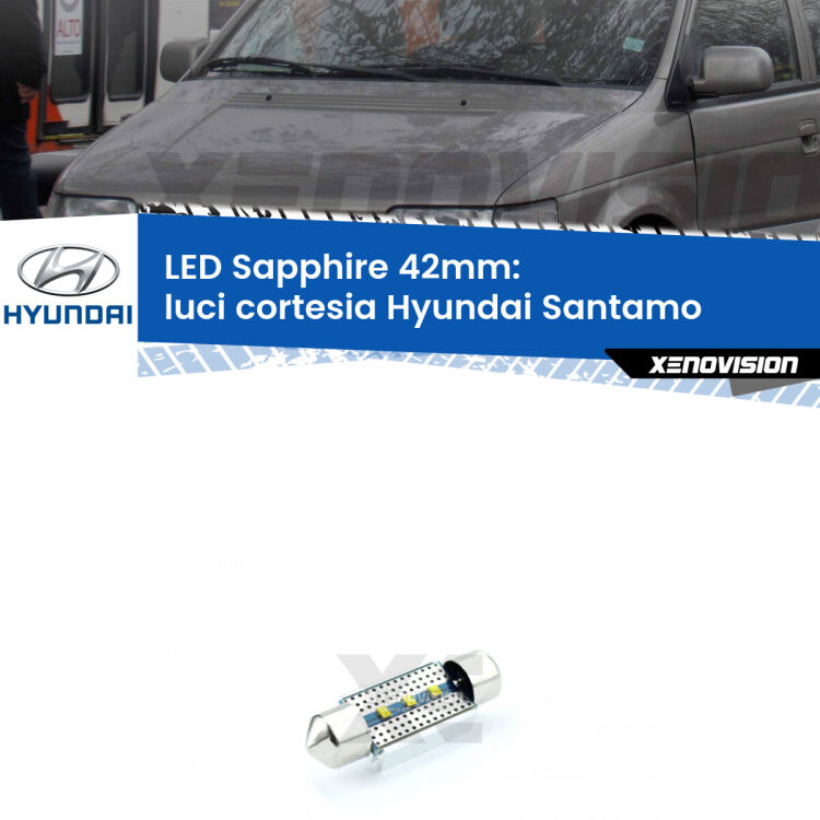 <strong>LED luci cortesia 42mm per Hyundai Santamo</strong>  1998 - 2002. Lampade <strong>c5W</strong> modello Sapphire Xenovision con chip led Philips.