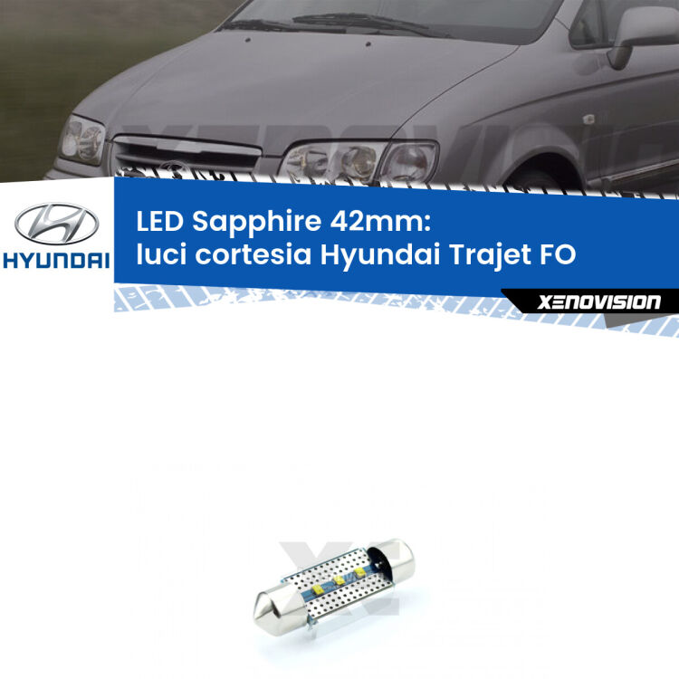 <strong>LED luci cortesia 42mm per Hyundai Trajet</strong> FO posteriori. Lampade <strong>c5W</strong> modello Sapphire Xenovision con chip led Philips.