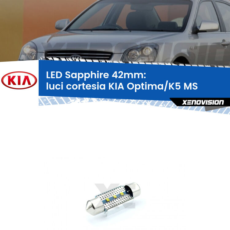 <strong>LED luci cortesia 42mm per KIA Optima/K5</strong> MS 2000 - 2004. Lampade <strong>c5W</strong> modello Sapphire Xenovision con chip led Philips.