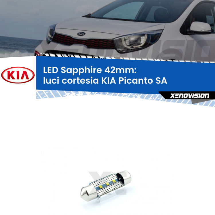 <strong>LED luci cortesia 42mm per KIA Picanto</strong> SA 2003 - 2010. Lampade <strong>c5W</strong> modello Sapphire Xenovision con chip led Philips.