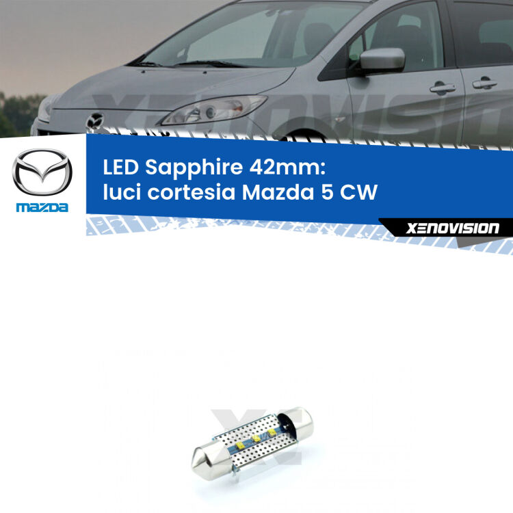 <strong>LED luci cortesia 42mm per Mazda 5</strong> CW 2010 in poi. Lampade <strong>c5W</strong> modello Sapphire Xenovision con chip led Philips.