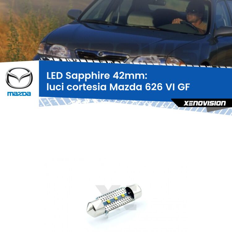 <strong>LED luci cortesia 42mm per Mazda 626 VI</strong> GF 1997 - 2002. Lampade <strong>c5W</strong> modello Sapphire Xenovision con chip led Philips.