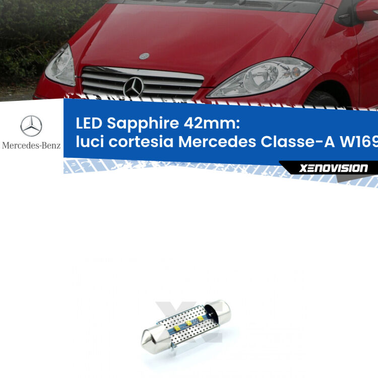 <strong>LED luci cortesia 42mm per Mercedes Classe-A</strong> W169 posteriori. Lampade <strong>c5W</strong> modello Sapphire Xenovision con chip led Philips.