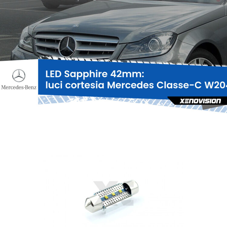 <strong>LED luci cortesia 42mm per Mercedes Classe-C</strong> W204 posteriori. Lampade <strong>c5W</strong> modello Sapphire Xenovision con chip led Philips.