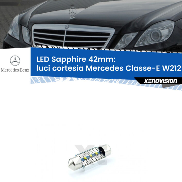 <strong>LED luci cortesia 42mm per Mercedes Classe-E</strong> W212 posteriori. Lampade <strong>c5W</strong> modello Sapphire Xenovision con chip led Philips.