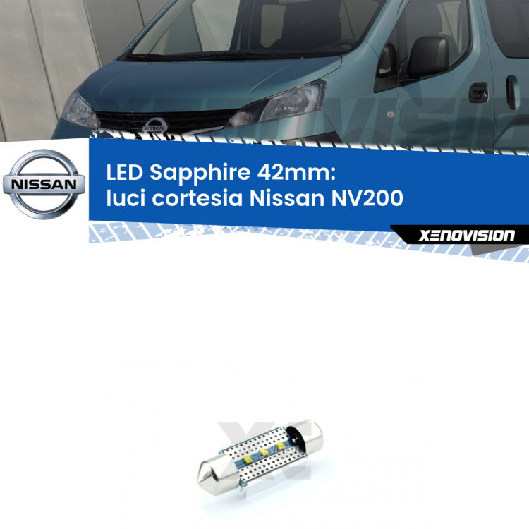 <strong>LED luci cortesia 42mm per Nissan NV200</strong>  2010 - 2019. Lampade <strong>c5W</strong> modello Sapphire Xenovision con chip led Philips.