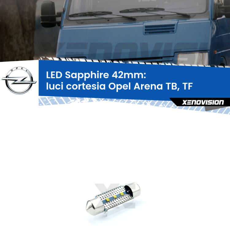 <strong>LED luci cortesia 42mm per Opel Arena</strong> TB, TF centrali. Lampade <strong>c5W</strong> modello Sapphire Xenovision con chip led Philips.