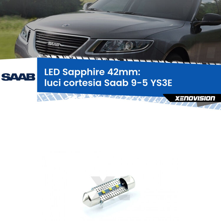 <strong>LED luci cortesia 42mm per Saab 9-5</strong> YS3E 1997 - 2010. Lampade <strong>c5W</strong> modello Sapphire Xenovision con chip led Philips.