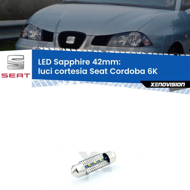 <strong>LED luci cortesia 42mm per Seat Cordoba</strong> 6K 1993 - 2002. Lampade <strong>c5W</strong> modello Sapphire Xenovision con chip led Philips.