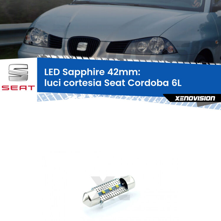<strong>LED luci cortesia 42mm per Seat Cordoba</strong> 6L 2002 - 2009. Lampade <strong>c5W</strong> modello Sapphire Xenovision con chip led Philips.